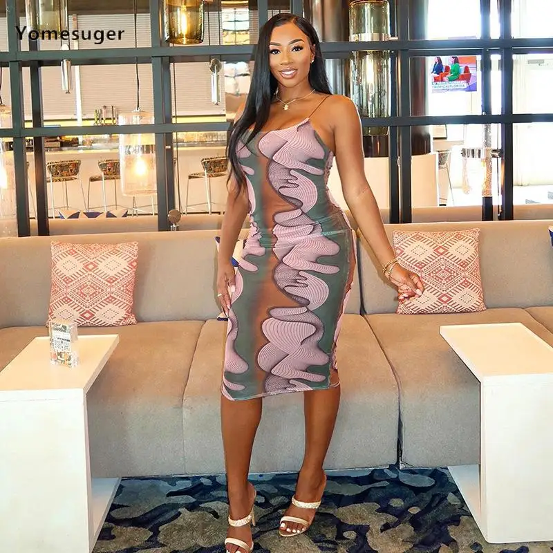 

Yomesuger Fashion Printed Spaghetti Strap Backless Bodycon Maxi Long Dress Women 2024 Spring Sexy Party Club Dreeses Vestidos