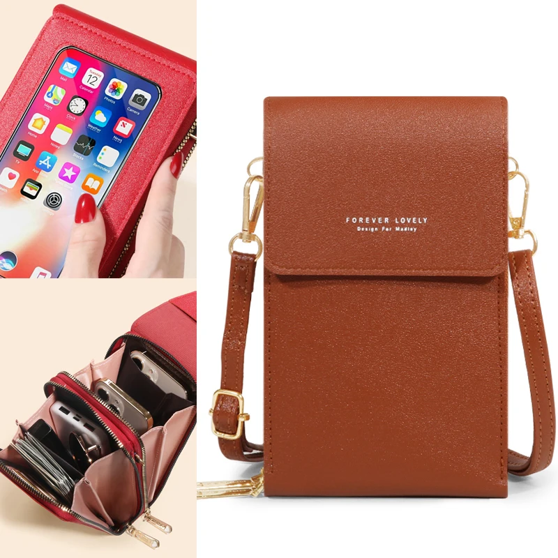 Women Crossbody Shoulder Bags Wallets Touch Screen Cell Phone Purse Soft Leather Strap Handbag for Female Luxury Messenger Bags