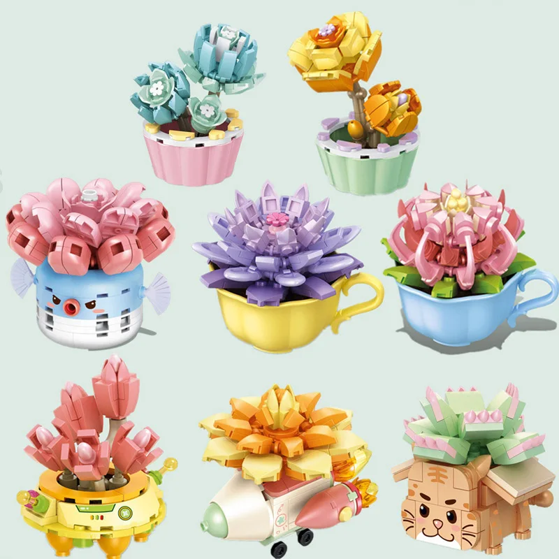 

Flower Bouquet Succulents Construction Block Set Brick Toy For Child Children Girl Mini Building Blocks DIY Decro Gift Brickhead