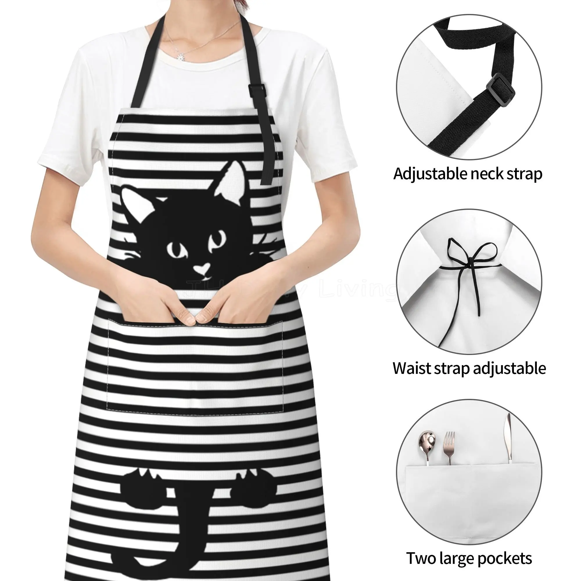 Милый фартук с мультяшным котом и карманами кухонный нагрудник