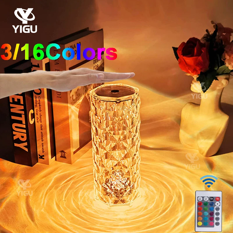 

3/16 Colors Crystal Table Lamp Touch Remote Diamond Lamps Room Decor Atmosphere Bedside Night Light Desktop Projector Lights