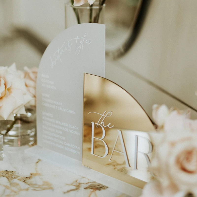 

Wedding Bar Menu,Wedding Signature Drinks Sign,Personalized Bar Sign,Wedding Reception Decor,Gold Mirror with Matt Acrylic Sign