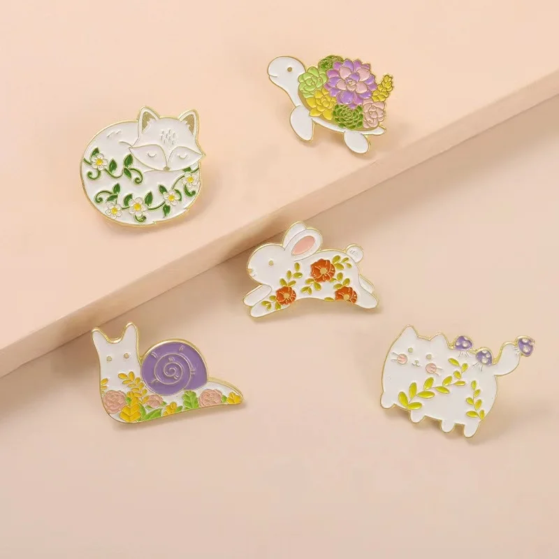 Эмалированные булавки с животными растениями цветами черепаха лиса улитка кошка