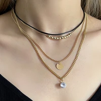 fashion vintage star moon rhinestone multilayer long pendant necklace simple ladies chain jewelry for women