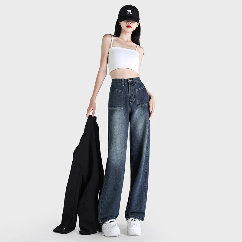 Woman Jeans High Waist Vintage Straight Baggy Denim Pants 2023 Spring Summer Streetwear Korean Fashion Wide Leg Ladies Trousers