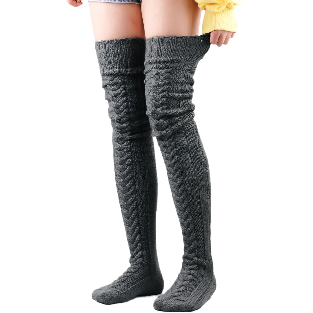 Autumn Winter Women's Woolen Stockings Cold Proof Solid Over Knee Stack Thick Socks Ladies Thigh Length Feet Leg Warmer Sets