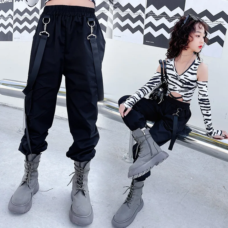 Брюки-карго для девочек Черные Мешковатые тактические штаны подростков