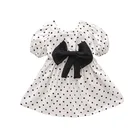 Новинка лета 2022, платье для маленьких девочек, хлопковое мини-платье с коротким рукавом, милое платье принцессы в горошек с бантом для девочек 2-8 лет