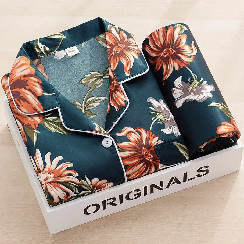 

Ice silk pajamas women's home clothes spring and autumn long-sleeved trousers two-piece silk can be worn outside in summer