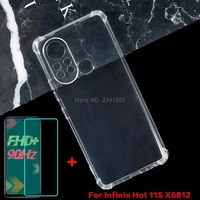 transparent phone case for smartphone infinix hot 11s x6812 back cover with tempered glass for infinix hot 11s screen protector