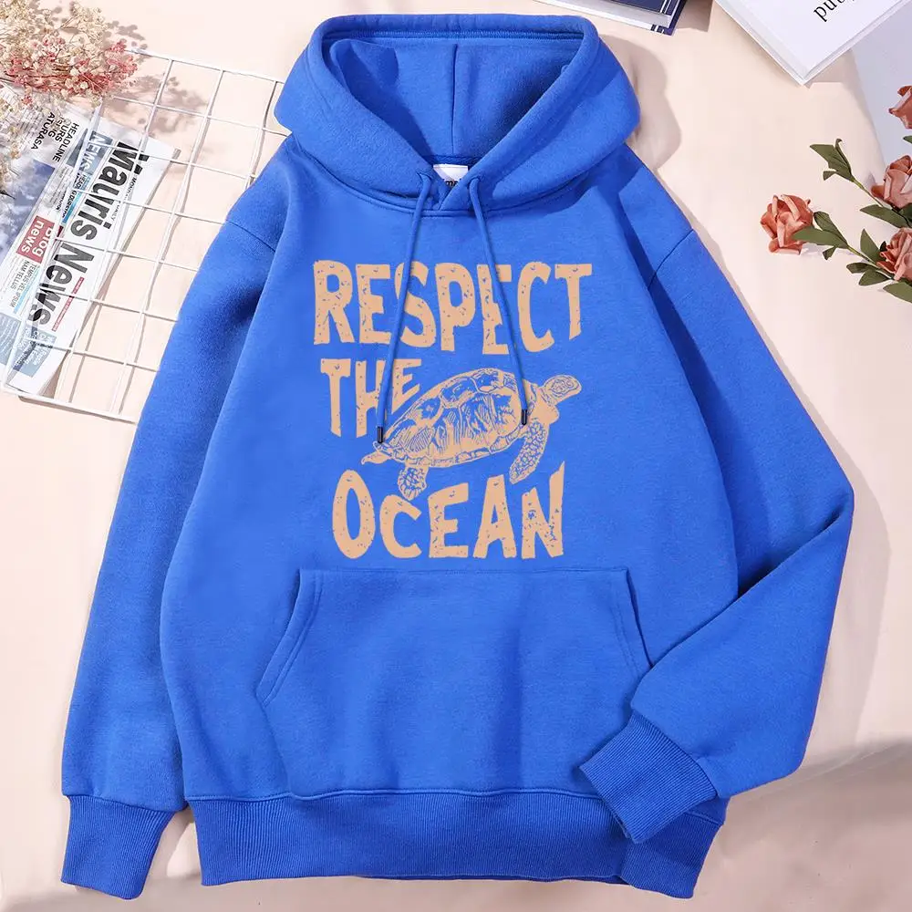 

Respect The Ocean Green Turtle Men'S Hoodie Comfortable Fleece Hooded Simplicity Fashion Streetwear Harajuku All-Match Hoodies