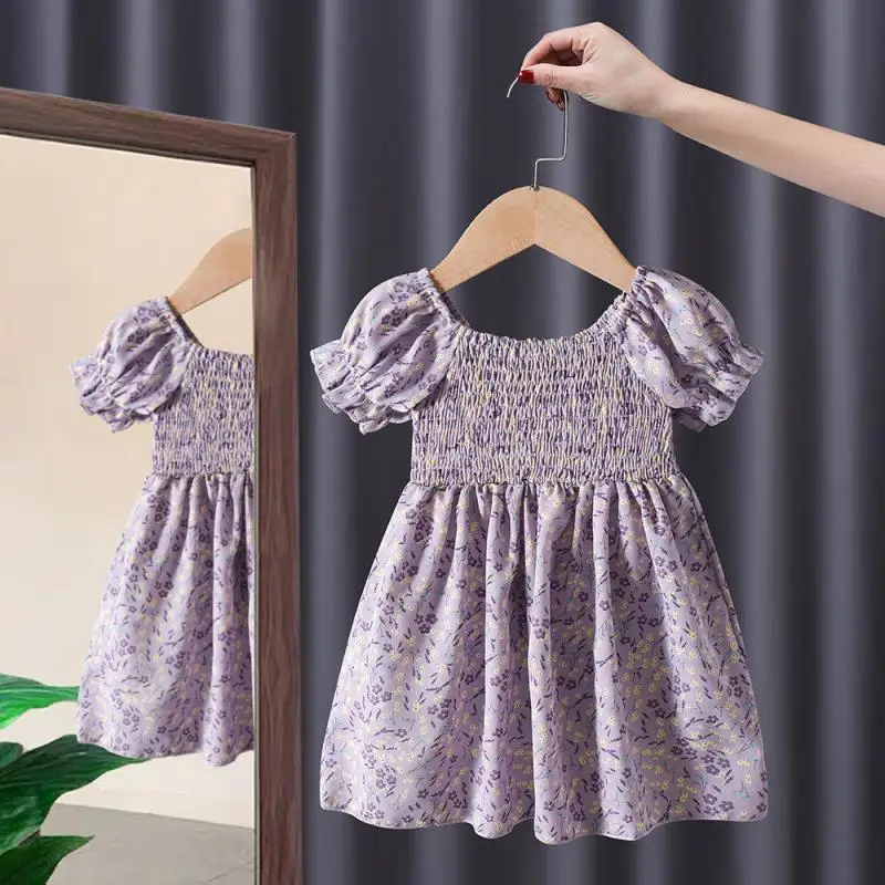 

2023 Vintage Summer Daily Dress for Kid Girl Children Boutique Smocking Dresses Infants Floral Printed Frocks Toddlers Outfits