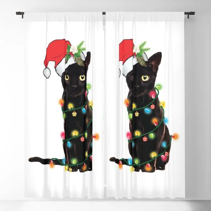 

Светонепроницаемые шторы с изображением Санты, черного кота в огне, оконные шторы с 3D принтом для спальни, гостиной, декоративные оконные шт...