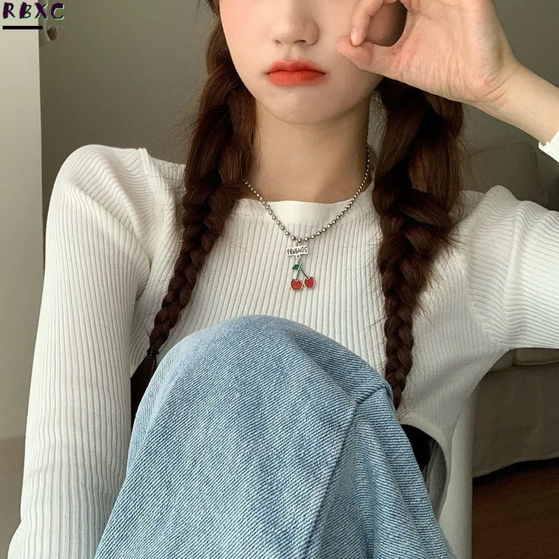 

Rbxc Cherry Necklace r Female Minority Design Trendy Net Red Simple Temperament Pendant Ins Bead Clavicle Chain