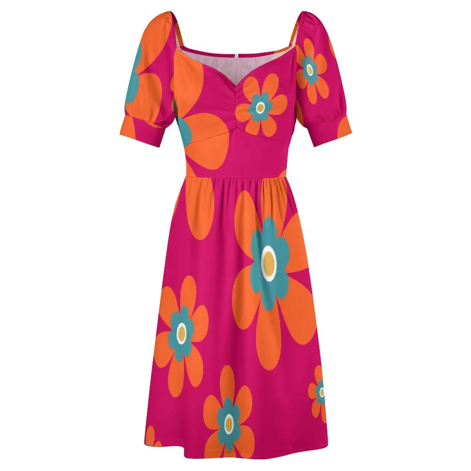 Милый ретро 70-х годов красочный осенний цветок ярко-оранжевый и ярко-розовый