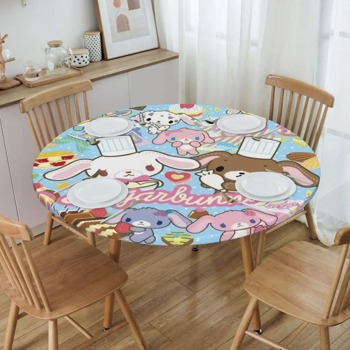 Круглая приталенная скатерть с мультяшными сахарниками Sanrio японское аниме