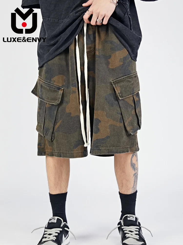 

LUXE&ENVY 2023 Spring Summer Oversize High Street Style Functional Camo Work Shorts Men's And Women's Trendy Pants Loose Retro