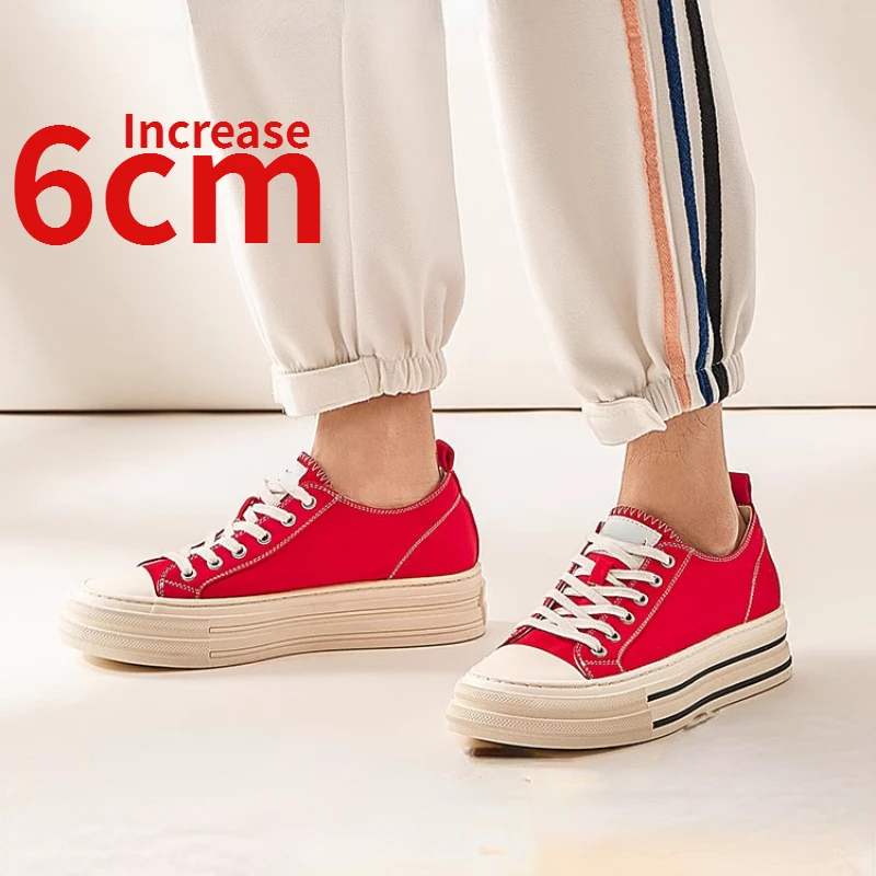 

Мужские парусиновые туфли, повседневная спортивная обувь на толстой подошве, увеличивают рост 6 см, универсальные туфли на платформе
