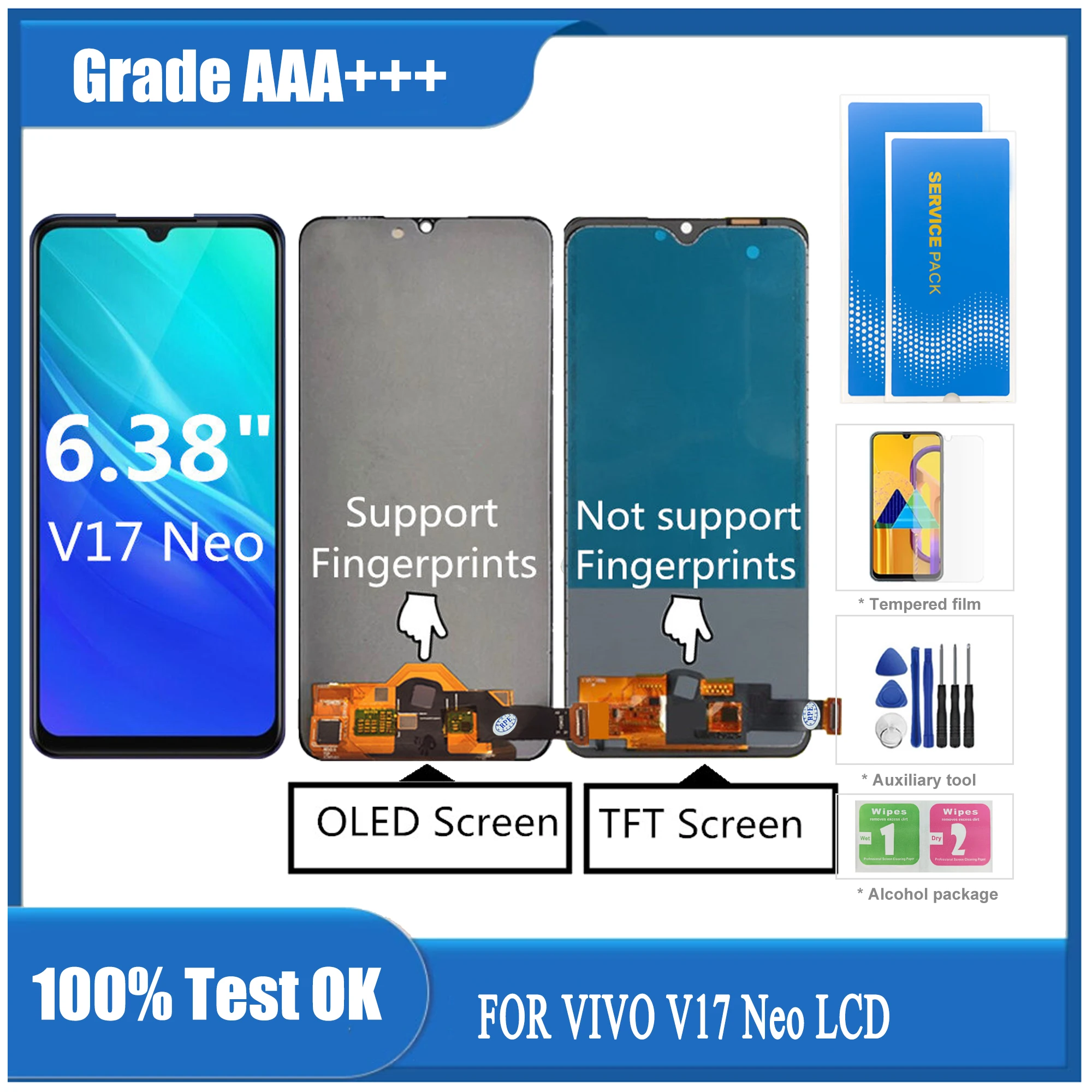 

Original AMOLED / TFT Black 6.38 For Vivo V17 Neo Europa/vivo V17 Russia version LCD Display Touch screen Digitizer montage