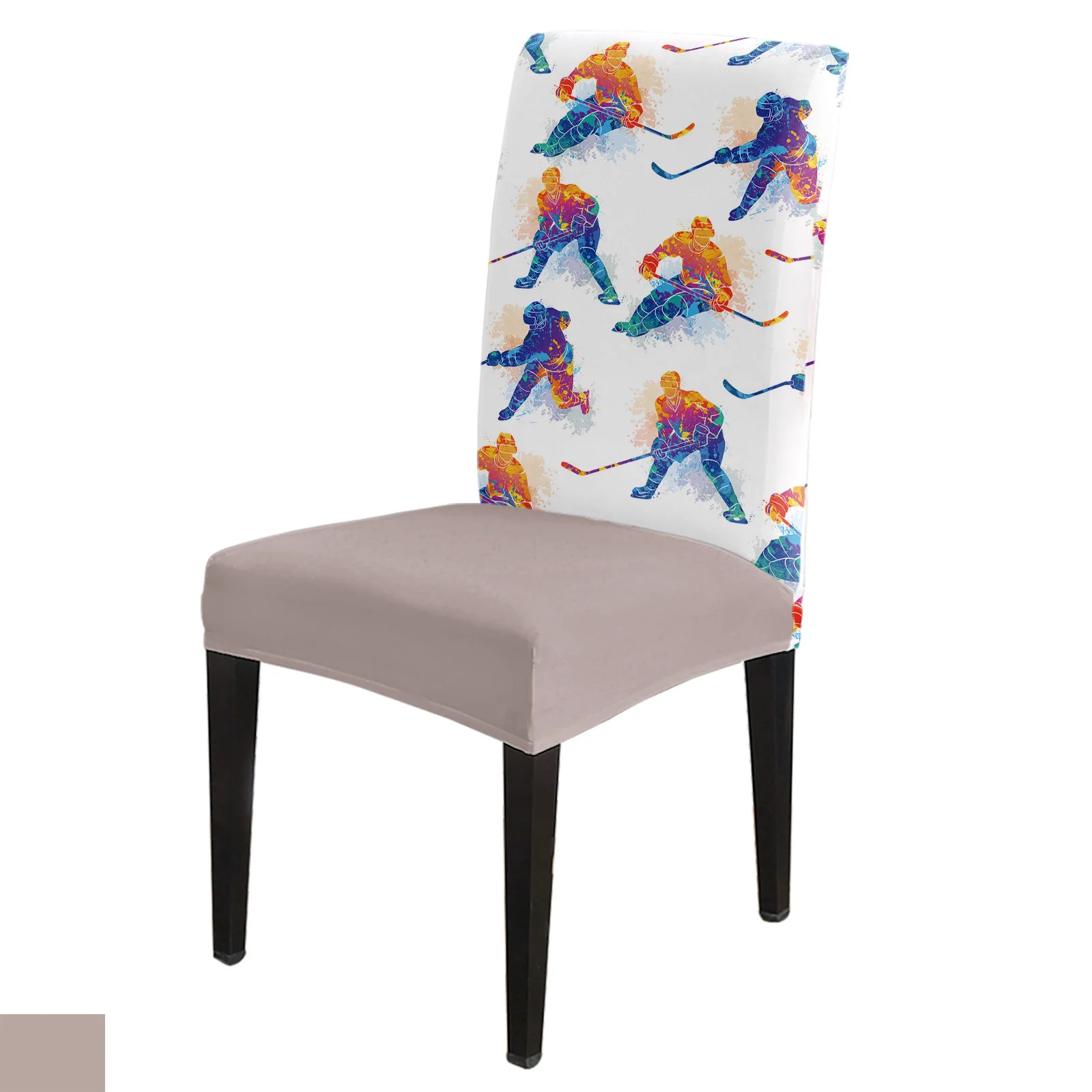 

Watercolor Sport Hockey Player Chair Covers Dining Room Weddings Banquet Stretch Chair Cover Kitchen Spandex Chair Cover