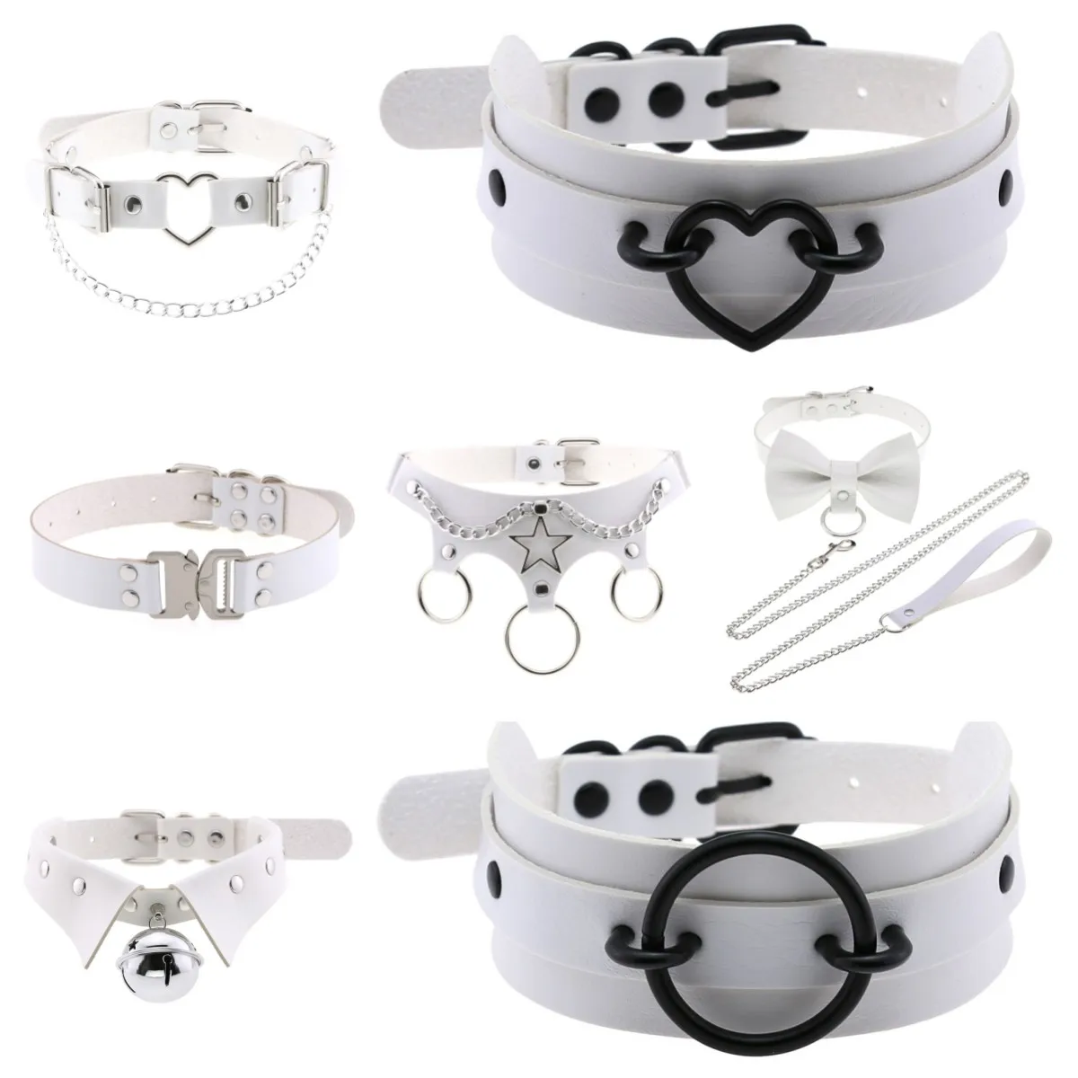 

Sexy Punk Rock Gothic White Chokers Chains Necklace PU Leather Bondage Cosplay Goth Collar for Women Y2K Jewelry Statement Gifts
