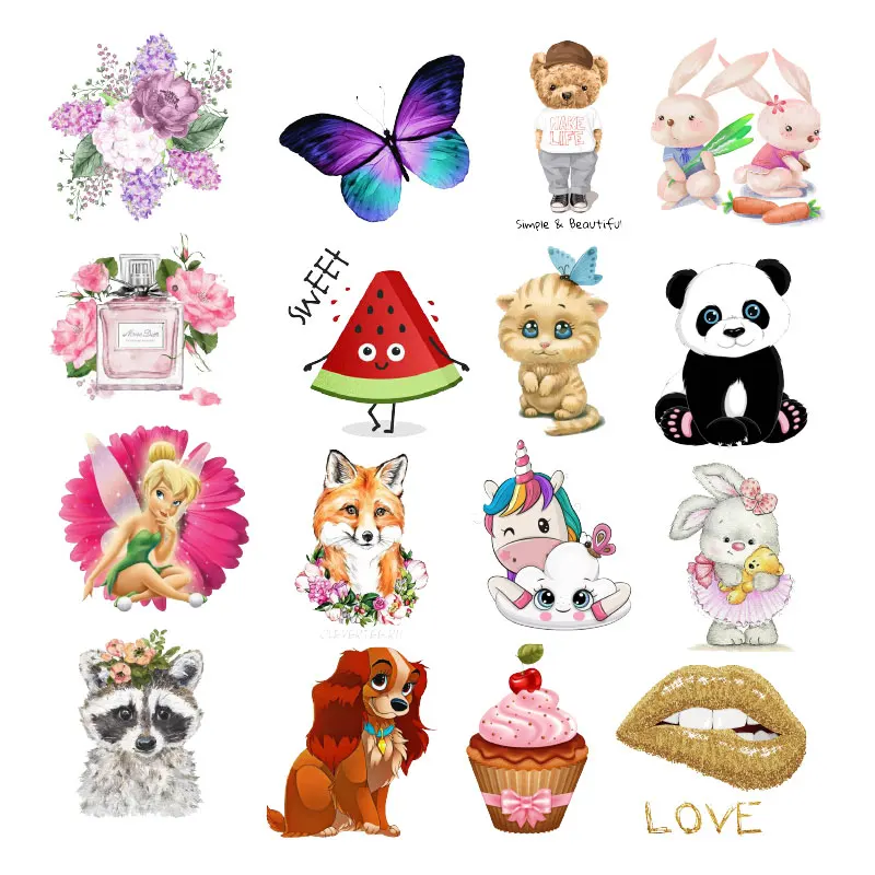 

Cartoon Cute Animal Iron on Patches Set for Clothes Appliques Cute Parches Stripes Thermo Stickers on T Shirt Heat Transfers F