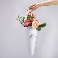 5pcs portable round bouquet bag paper bag rose flower bucket wedding party flower arrangement tote bag valentines day gift
