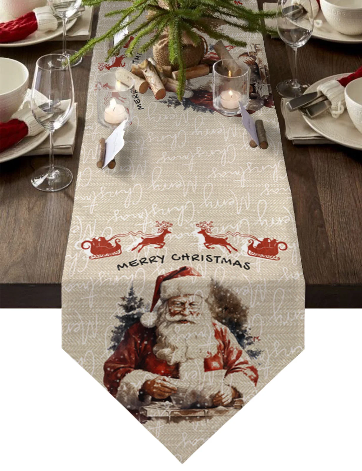 

Christmas Santa Claus Snowflakes Table Runner Christmas Party Dining Table Runner Placemat Home Kitchen Table Decor