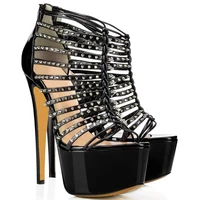 women stiletto high heel rivet rome platform narrow band sandal sexy evening dress party shoe gladiator lady sandal 4 chc 12