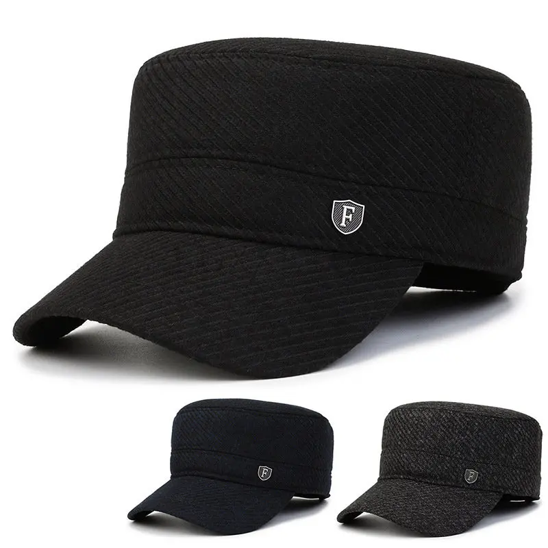 

Winter New Men Flat Caps Plus Fluff Thickening Warm Military Hats Men's Cold-proof Earmuffs Hat Trucker Hats Snapback Cap