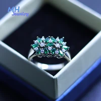 mh s925 sterling silver create diopside gemstone flower ring for woman engaged wedding party girls mom ring fine jewelry