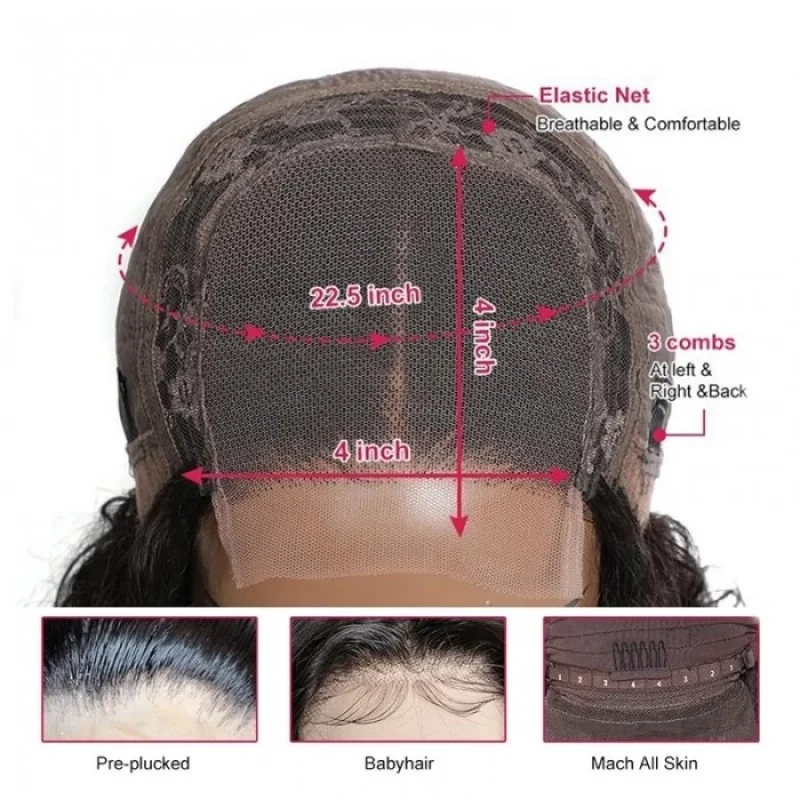 Короткий Прямой Парик Шнурка Боб 4x4 Человеческие Волосы Бразильский Remy 13x4 13x6