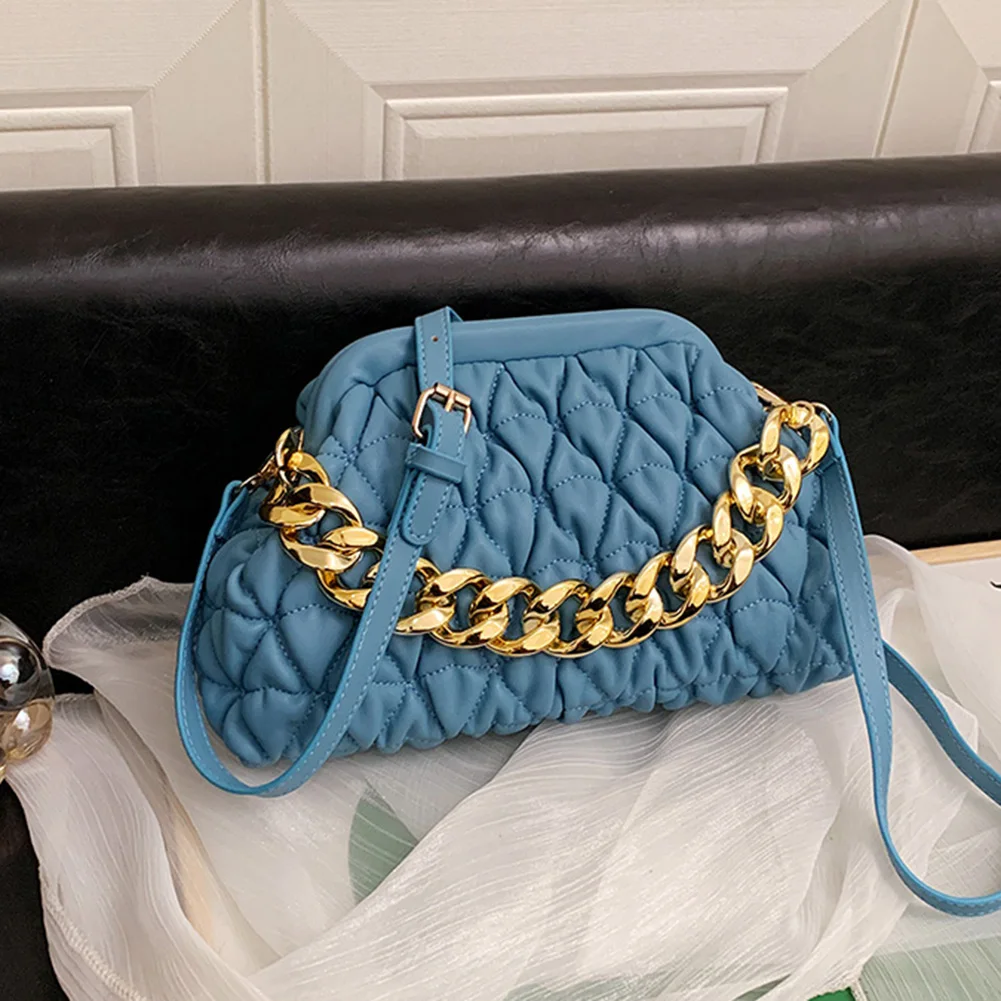 

2022 Luxury Underarm Chain Soft PU Leather Thick Chain Handbag Cloud Bag Dumpling Folded Cloud Bag Solid Color Lattice Bags