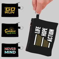 mini womens coin purse key ring zipper pouch phrase pattern canvas shopping wallet cosmetic bag women card holder handbag