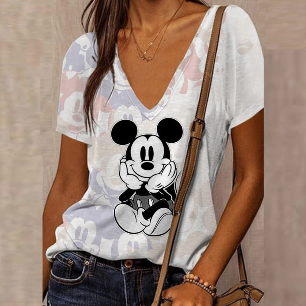 Женская футболка с коротким рукавом V-образным вырезом и 3D-принтом