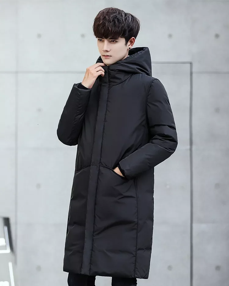 New2022 New Men's Long Down jacket Coat Hooded Overcoat Male Solid Color Black Long Down jacket Parkas Winter Warm Outerwear