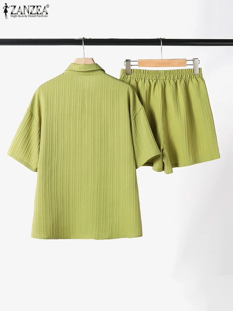 Женский комплект из 2 предметов ZANZEA лето 2024 рубашка с коротким рукавом топ и брюки