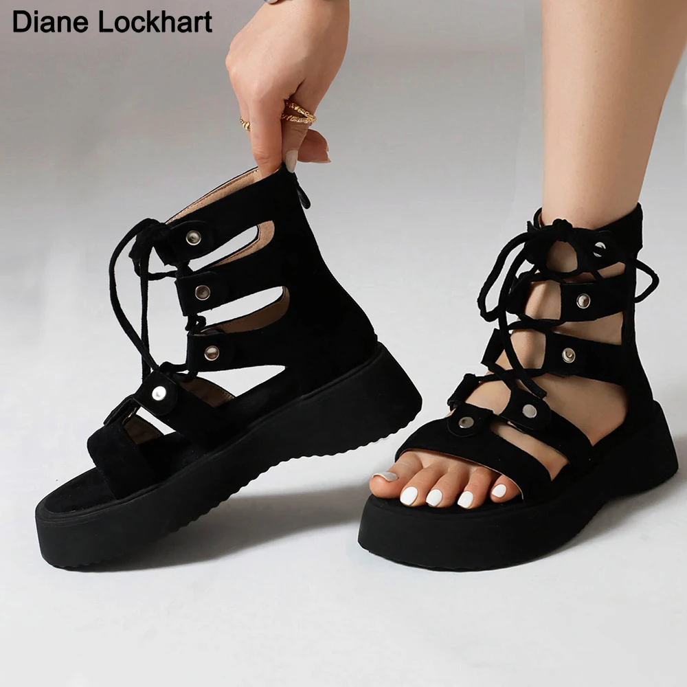 

Summer Hollowed-out Breathable Thin Roman Sandals Women New All-match High-heeled Platform Sandals Wedge Platform Shoes Big size