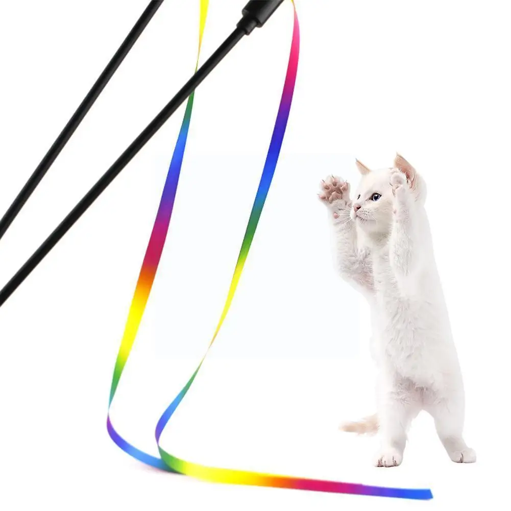 

Cat Teaser Interactive Toy Cat Interactive Rod Toy Cat Pet Stick Rainbow Supplies Pet Toys Funny Cat Stick Ribbon N9H8
