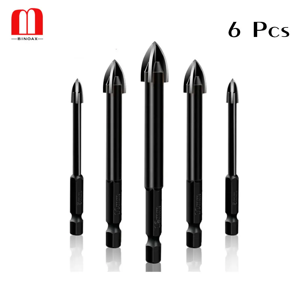 

6Pcs Tungsten Steel Glass Drill Bit Set Alloy Carbide Point with 4 Cutting Edges Tile & Glass Cross Spear Head Drill Bits