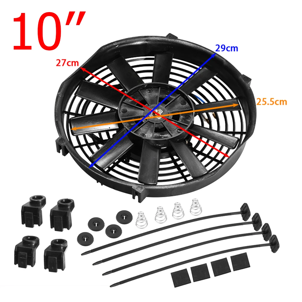 Universal 8/9/10/12/14 Inch 12V 80W 2100RPM Car Air Conditioning Electronic Cooling Fan Straight Black Blade Electric Cool Kit
