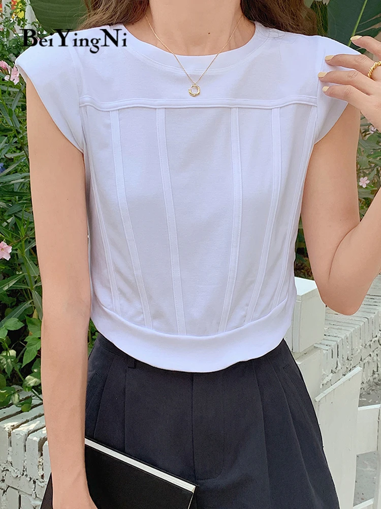 

Кроп-топы Beiyingni Y2K, Женские однотонные хлопковые простые укороченные футболки с вырезами, Женская облегающая Корейская Сексуальная футболк...