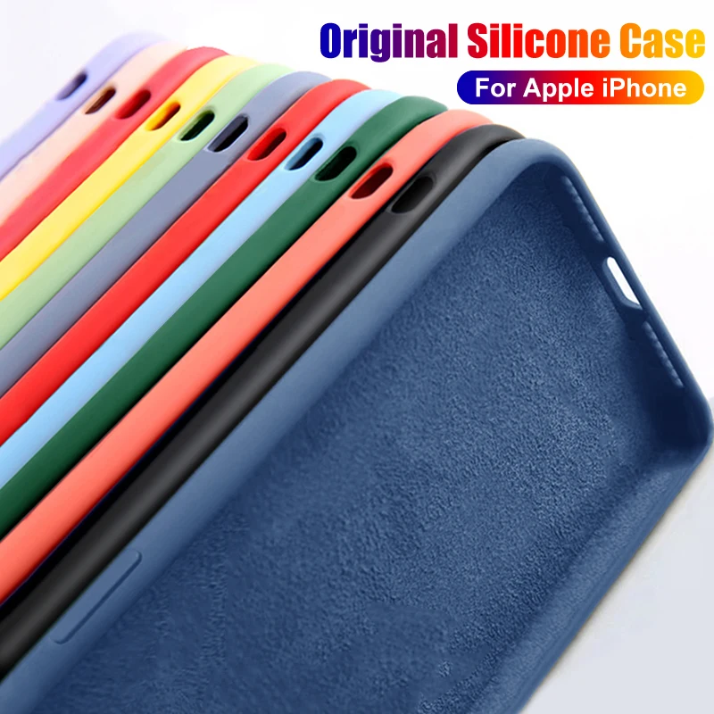 Original Liquid Silicone Case For iPhone 14 12 11 13 Pro Max Mini Luxury Shockproof Cover X XR XS 6 7 8 14 Plus 5 SE Accessories