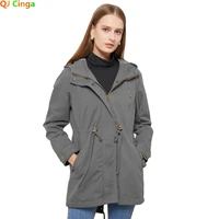 Vintage Office Solid Korea Fashion Hooded Windbreaker Casual Jacket Women 2022 Brand Zip Up Khaki Black Outdoor Trench Coat 3XL