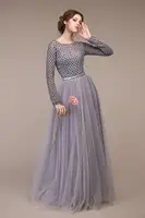 Long Tulle Bridesmaid Dress Gray Custom Made Maxi Airy Tulle Skirt Long Sleeve Grey Boho Formal Gown Dress