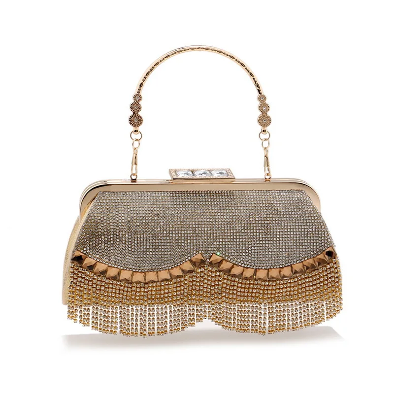 

Silvery Golden Wedding Party Diamond Rhinestone Crystal Bling Women Evening Cosmetic Clutch Bag Handbag Shoulder Messenger Purse