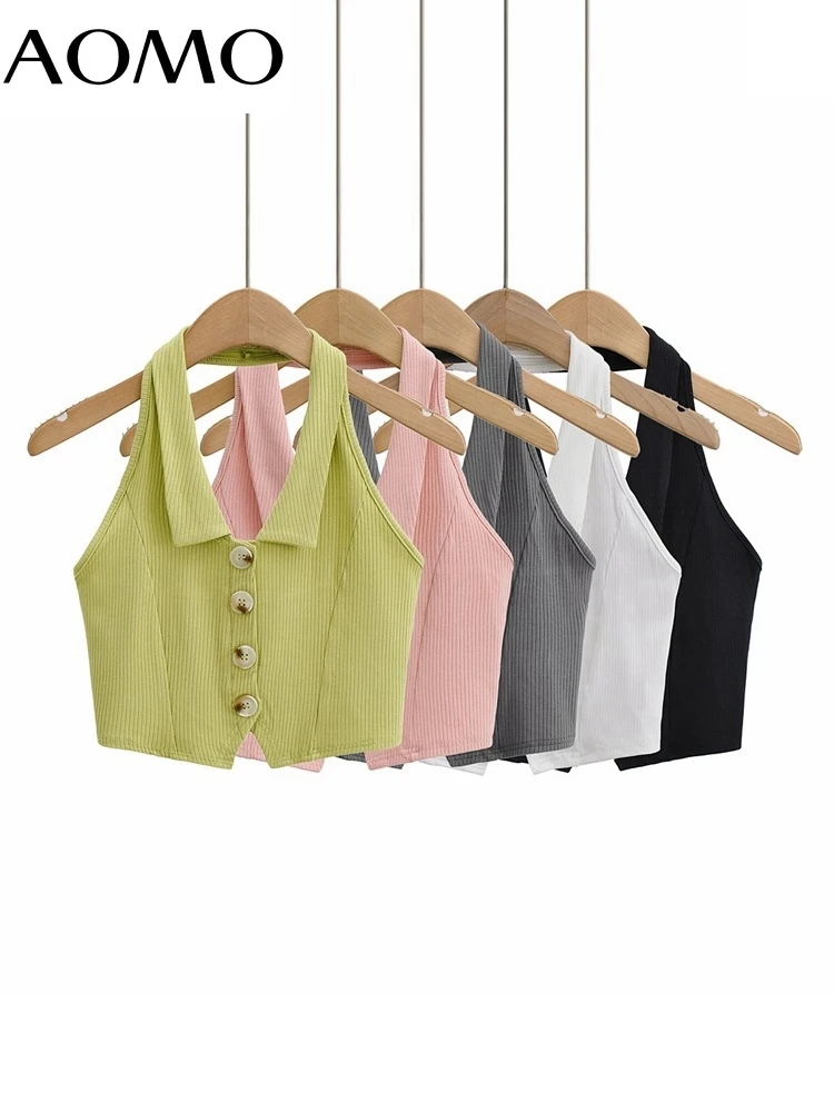 

Женский короткий топ на пуговицах, без рукавов, с открытой спиной