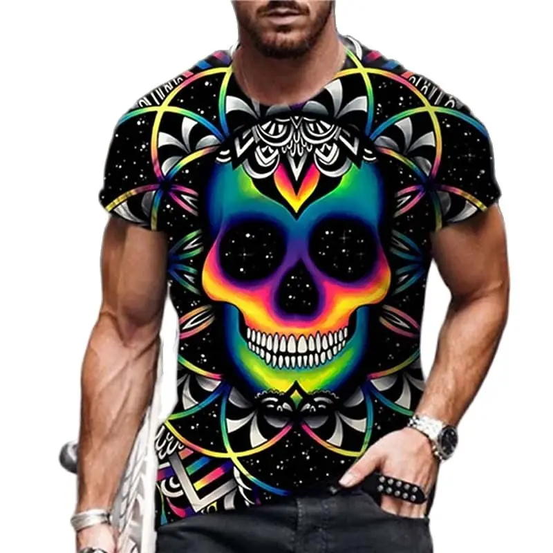 

Vintage T-shirt with 3d Skull Print for Men, Short Sleeve Horror T-shirt, Large Size T-shirt, Goku Costume