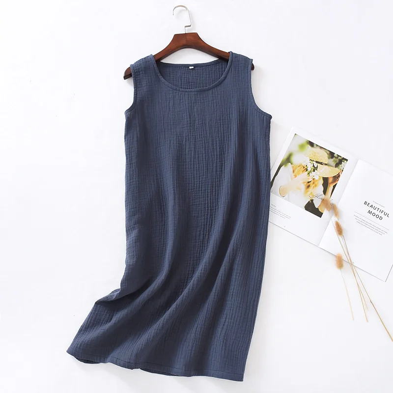 Summer Women Cotton Vest Skirt Nightdress Mori Series Sleeveless Ladies Loose Crepe Pullover Nightgown Women Sleep Wear Sexy