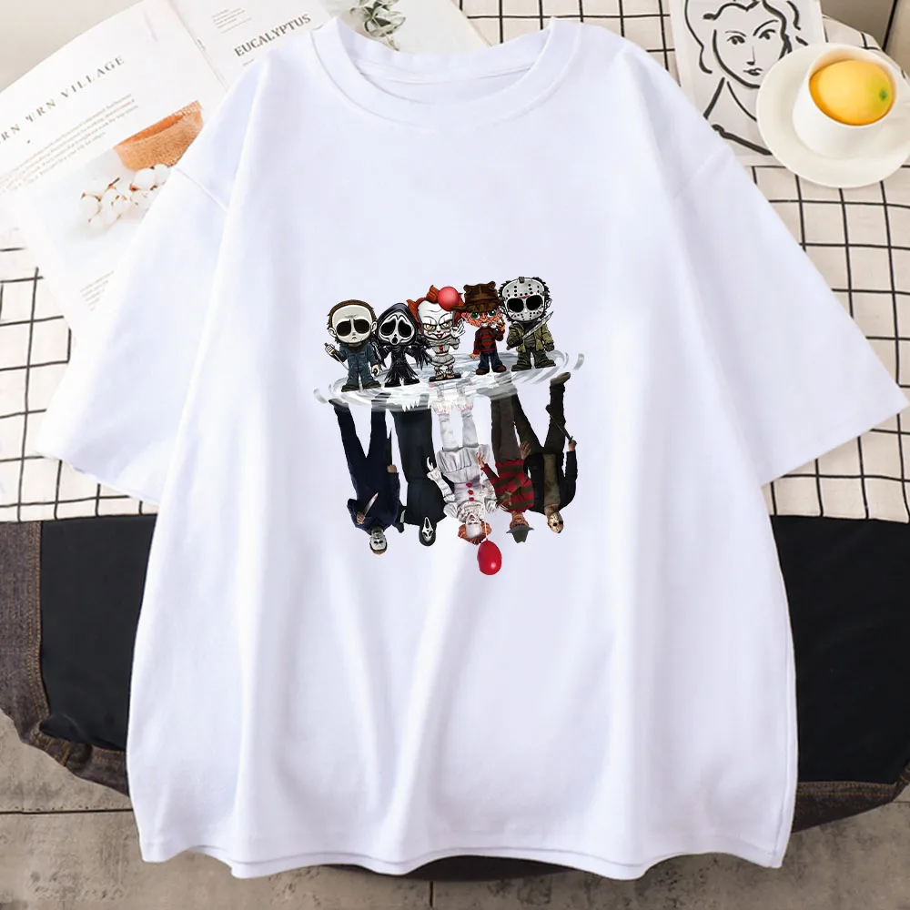 

Horror Friends Women T Shirt Cotton Anime Terror Figure Silhouette Manga Tops Hip Hop Short Sleeve Streetwear Aesthetic Clothing